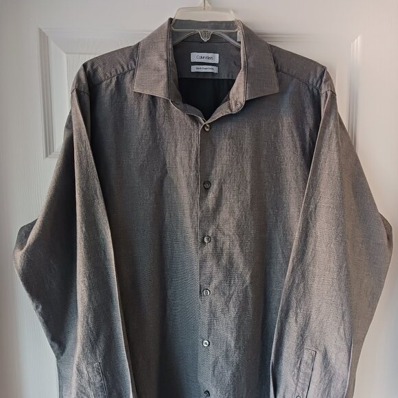 Calvin Klein Mens Long Sleeve Dress Shirt Formal Grey Size 34/35 XL Slim Fit - Picture 2 of 11